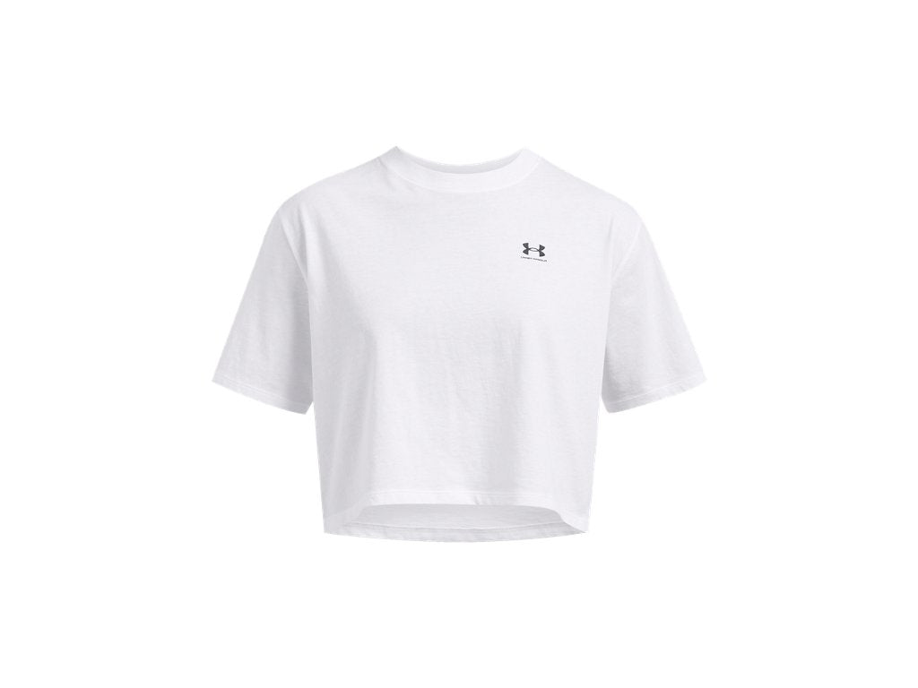 Under Armour Womens Boxy Crop Logo Short Sleeve T-Shirt - Quick-Drying Cotton Blend