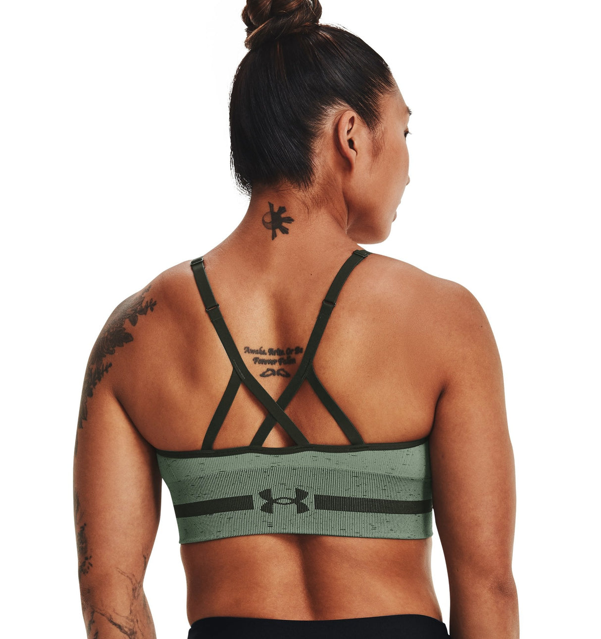 Under Armour Womens Seamless Low Long Heather Sports Bra - Adjustable Cross Back Design