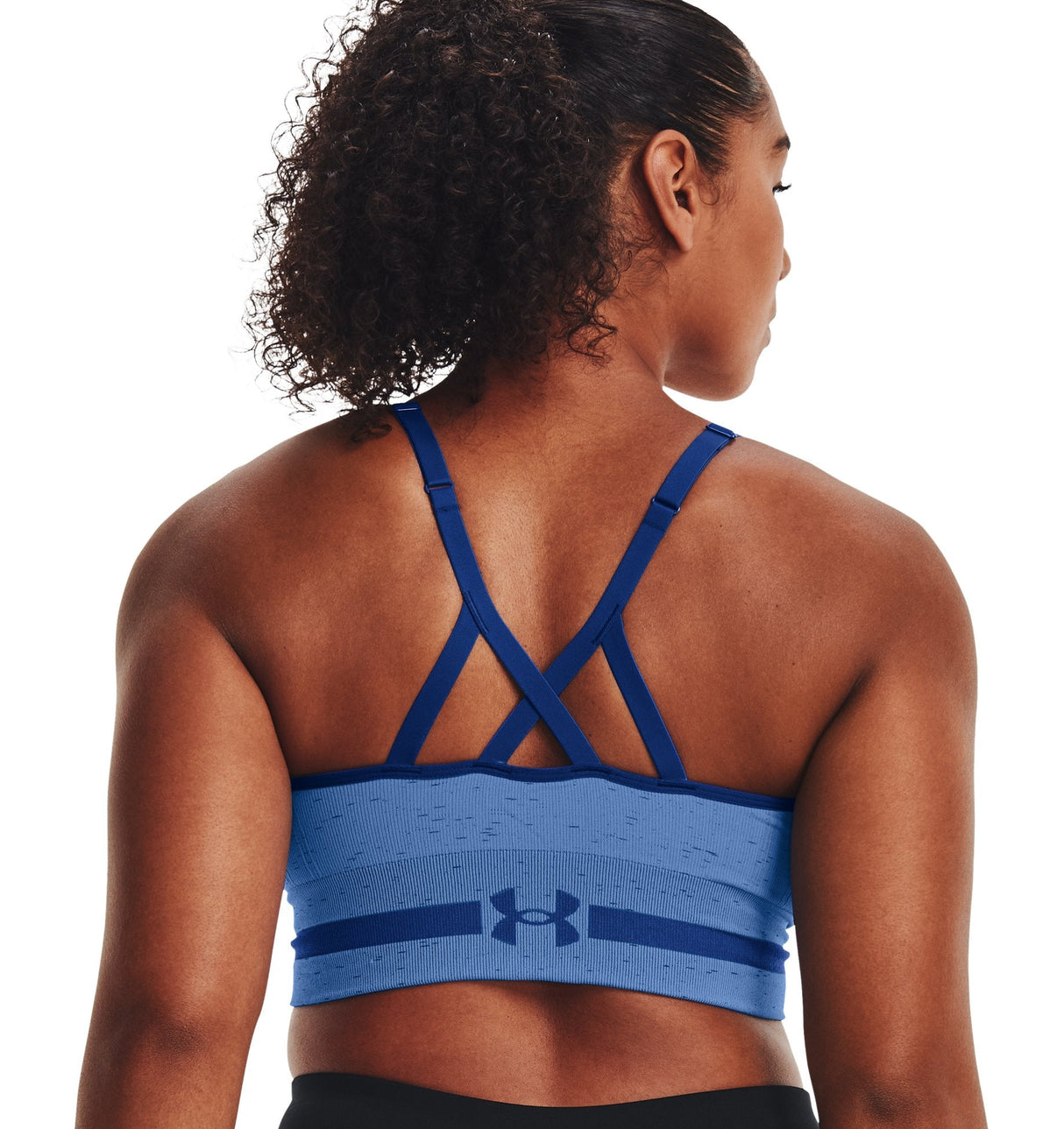 Under Armour Womens Seamless Low Long Heather Sports Bra - Adjustable Cross Back Design