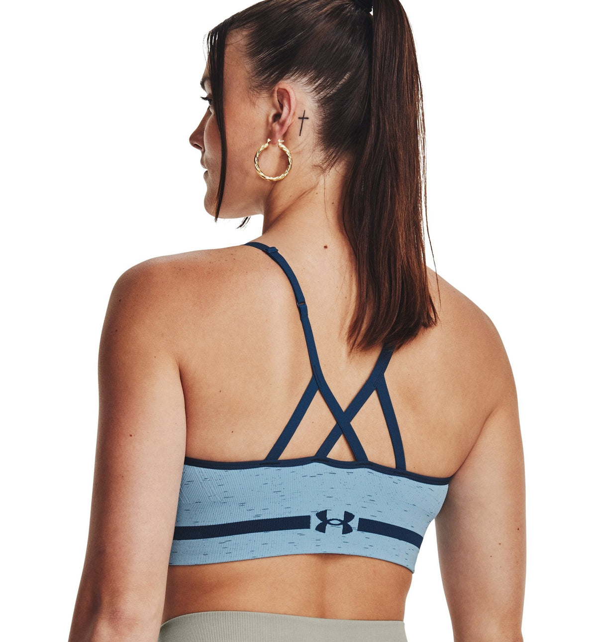 Under Armour Womens Seamless Low Long Heather Sports Bra - Adjustable Cross Back Design