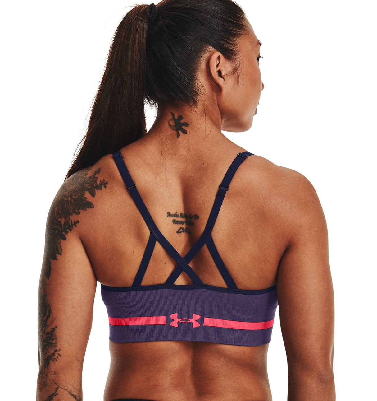 Under Armour Womens Seamless Low Long Heather Sports Bra - Adjustable Cross Back Design