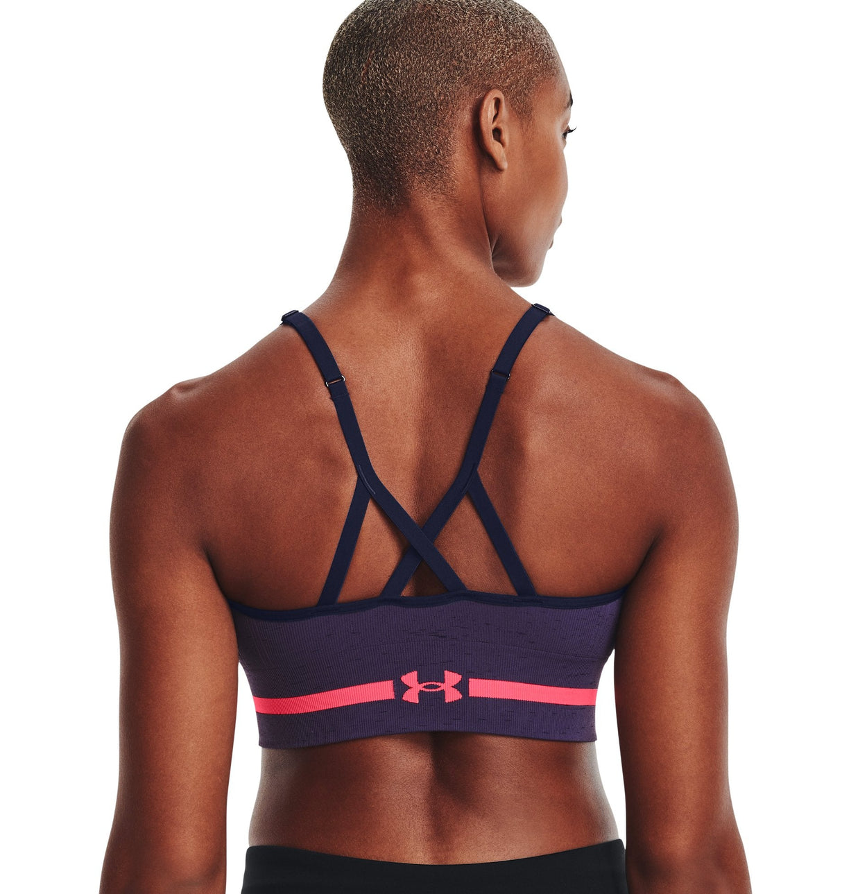 Under Armour Womens Seamless Low Long Heather Sports Bra - Adjustable Cross Back Design