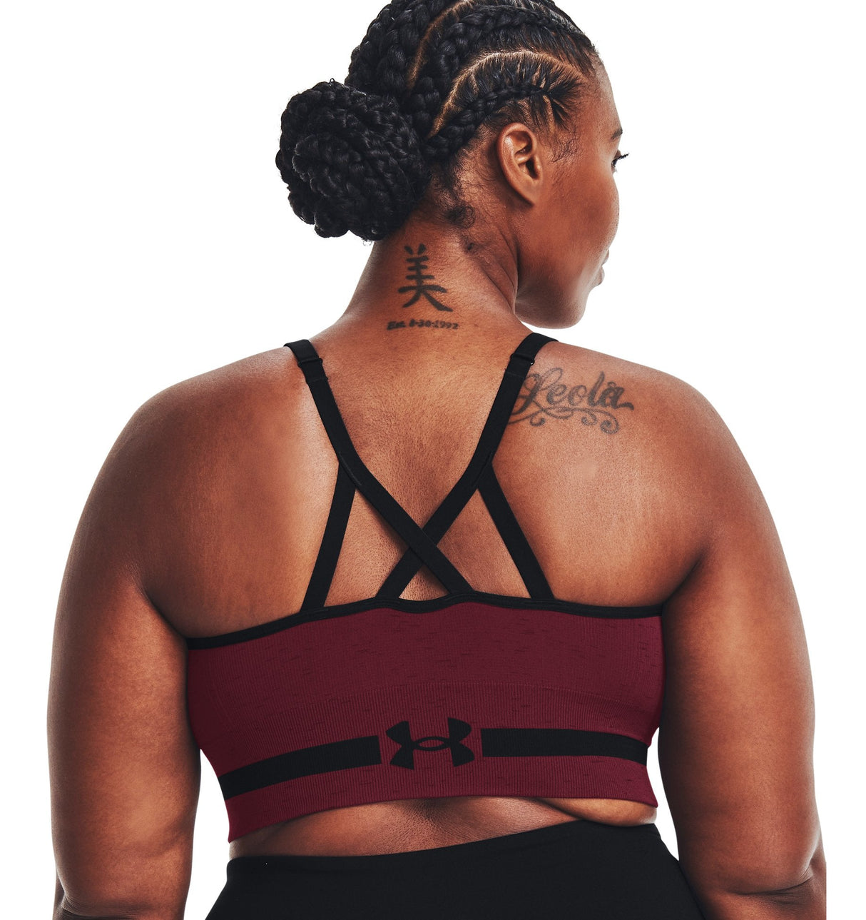 Under Armour Womens Seamless Low Long Heather Sports Bra - Adjustable Cross Back Design
