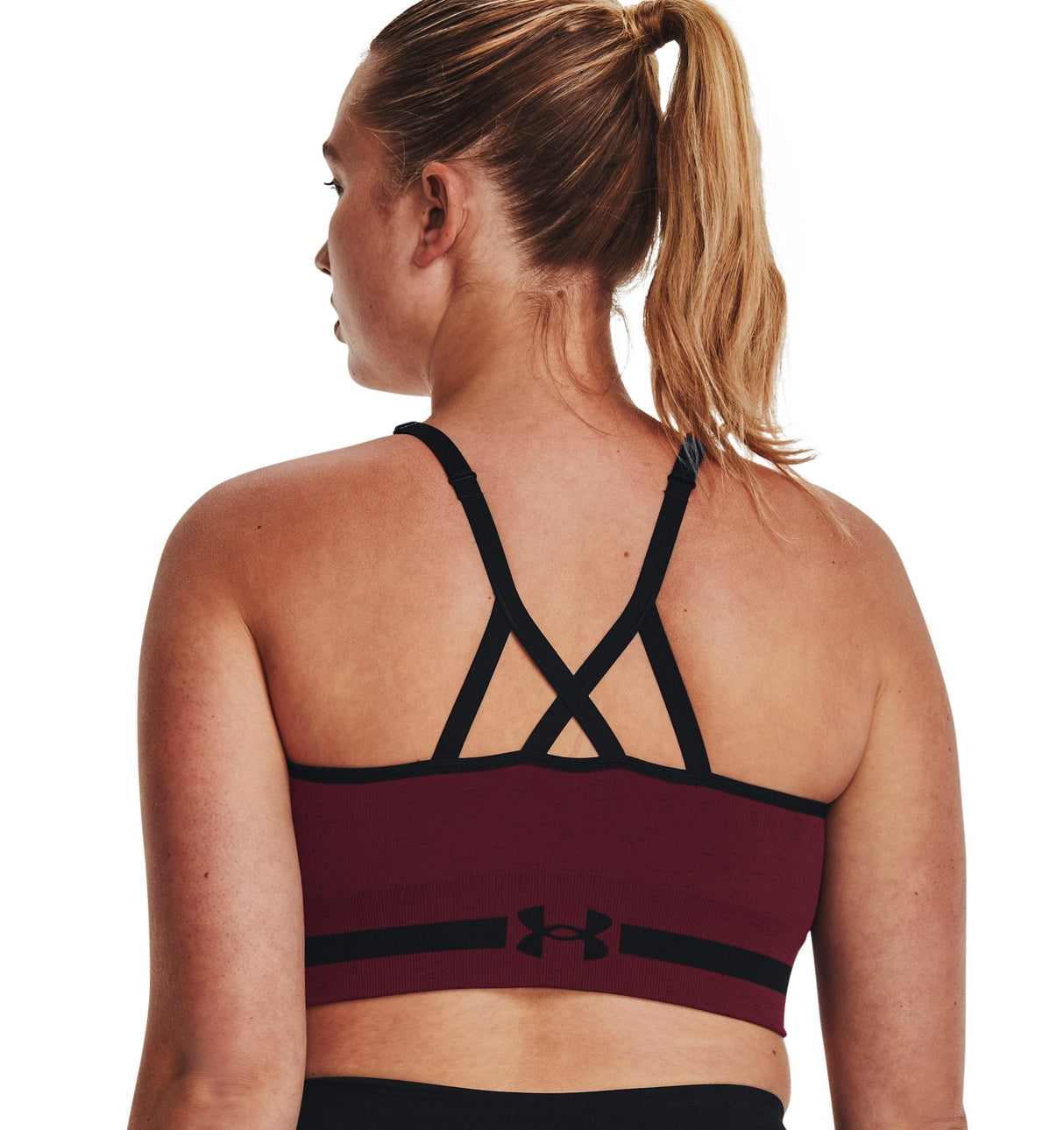 Under Armour Womens Seamless Low Long Heather Sports Bra - Adjustable Cross Back Design