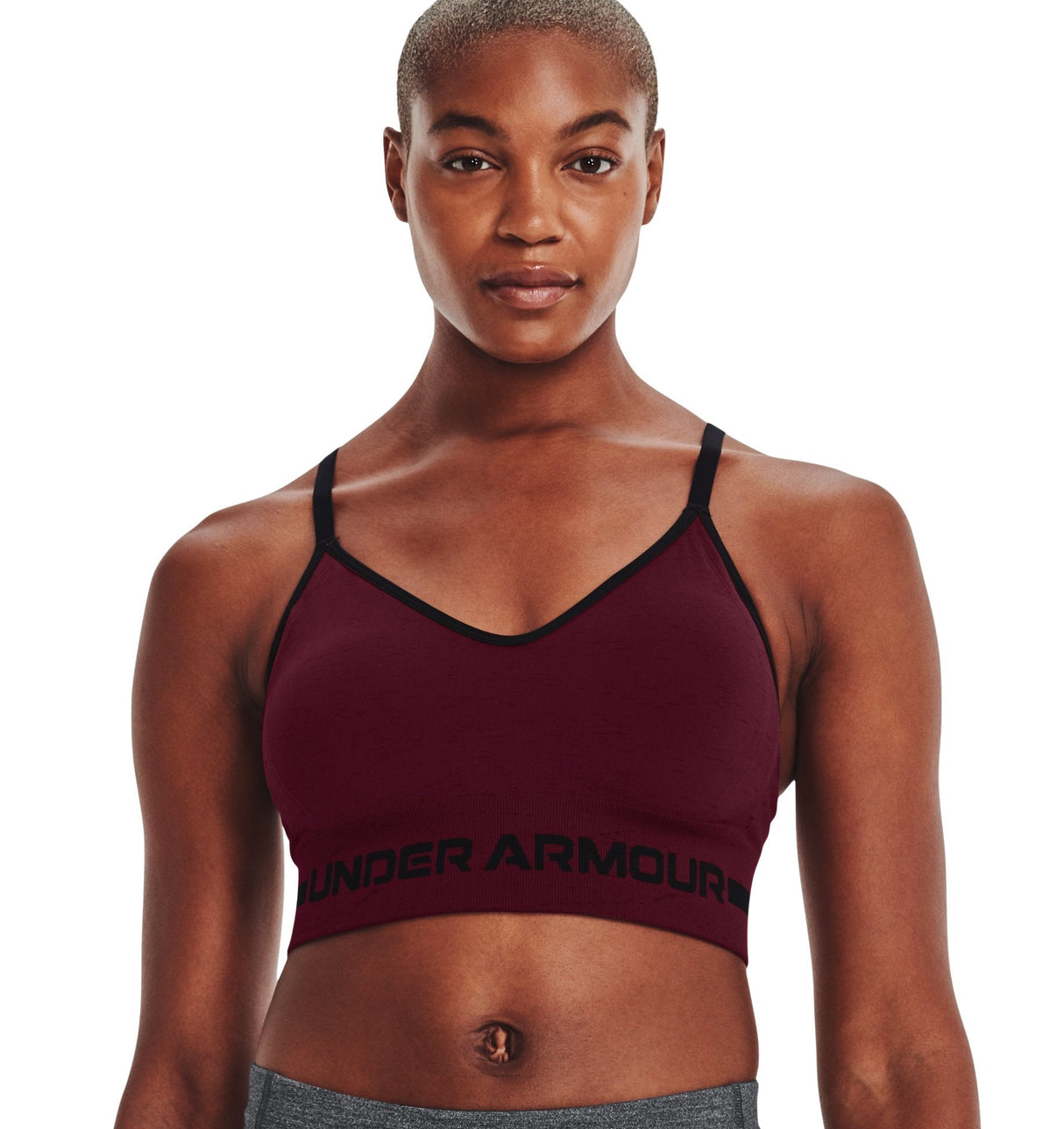 Under Armour Womens Seamless Low Long Heather Sports Bra - Adjustable Cross Back Design