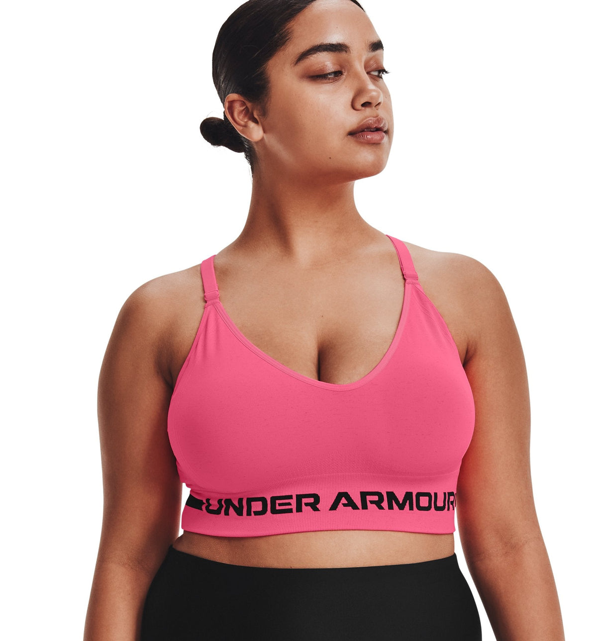 Under Armour Womens Seamless Low Long Heather Sports Bra - Adjustable Cross Back Design
