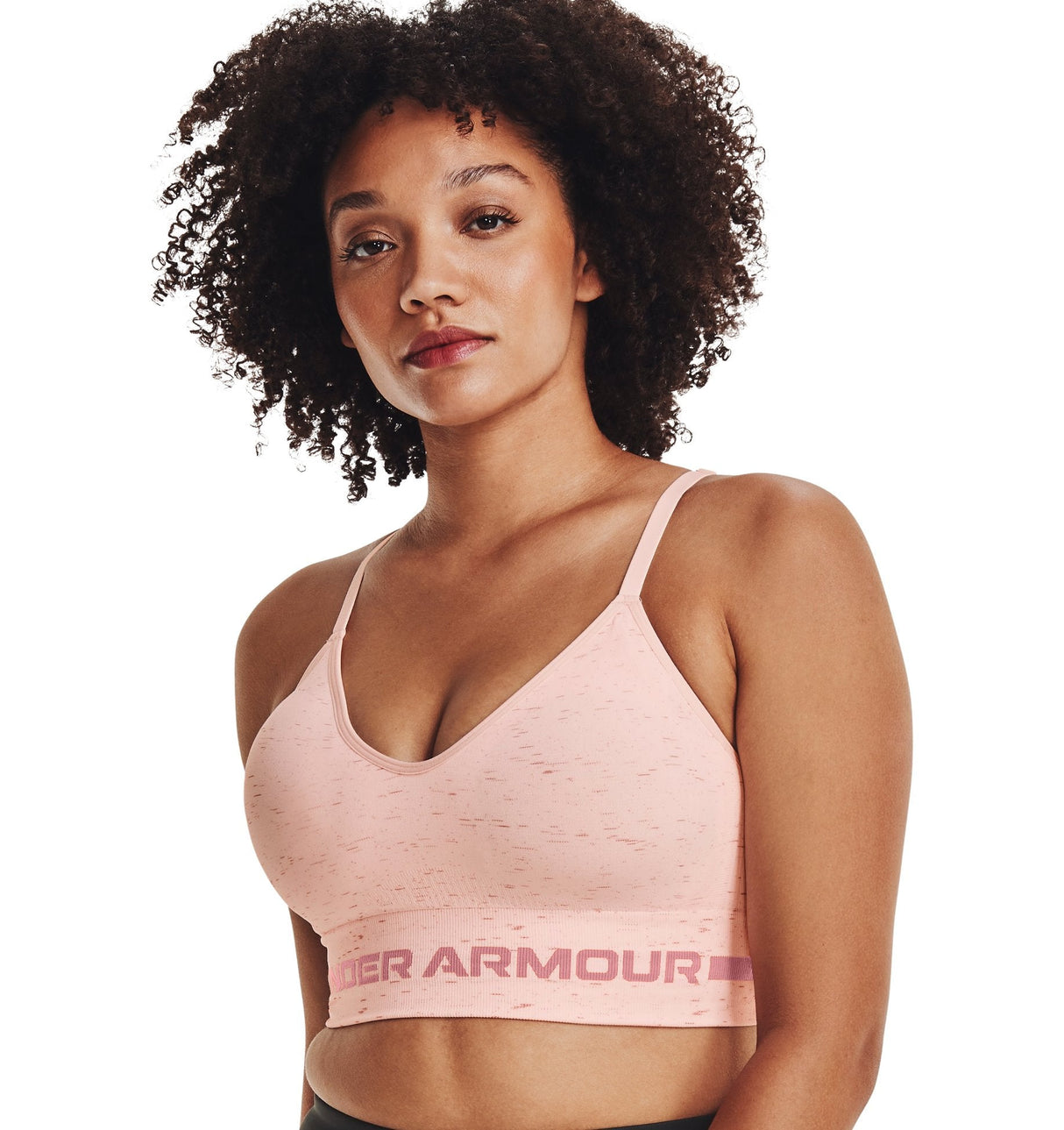 Under Armour Womens Seamless Low Long Heather Sports Bra - Adjustable Cross Back Design