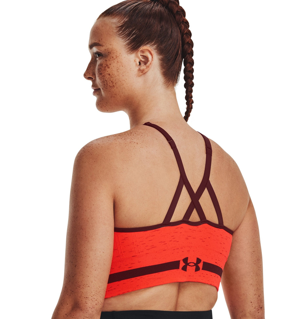 Under Armour Womens Seamless Low Long Heather Sports Bra - Adjustable Cross Back Design