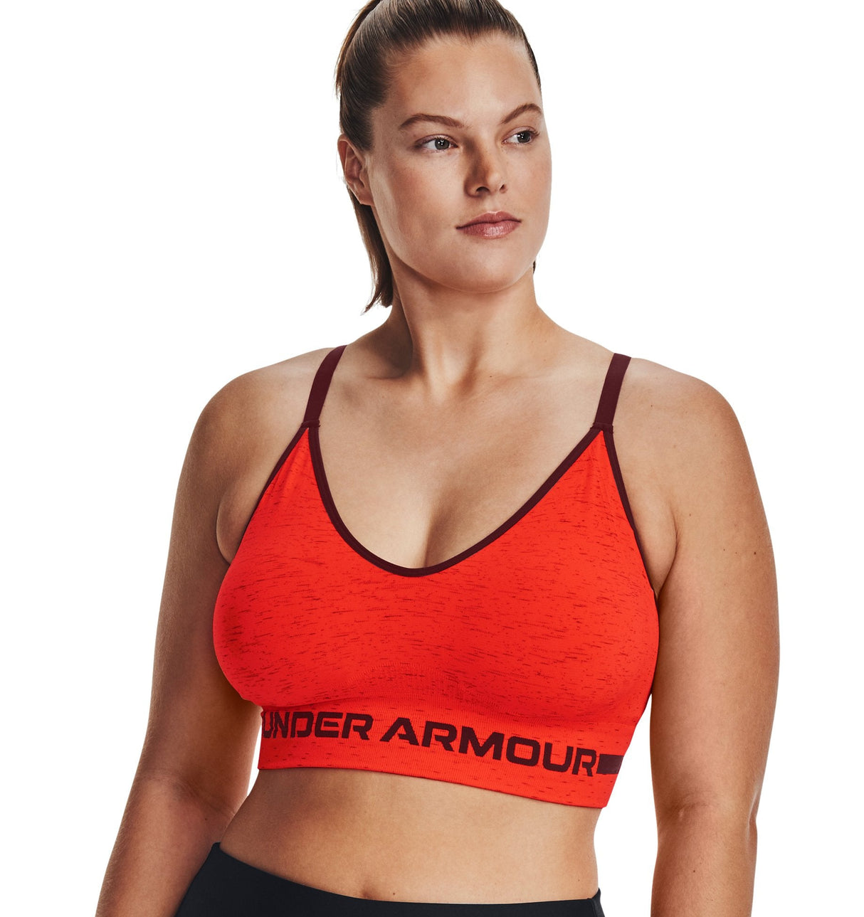 Under Armour Womens Seamless Low Long Heather Sports Bra - Adjustable Cross Back Design