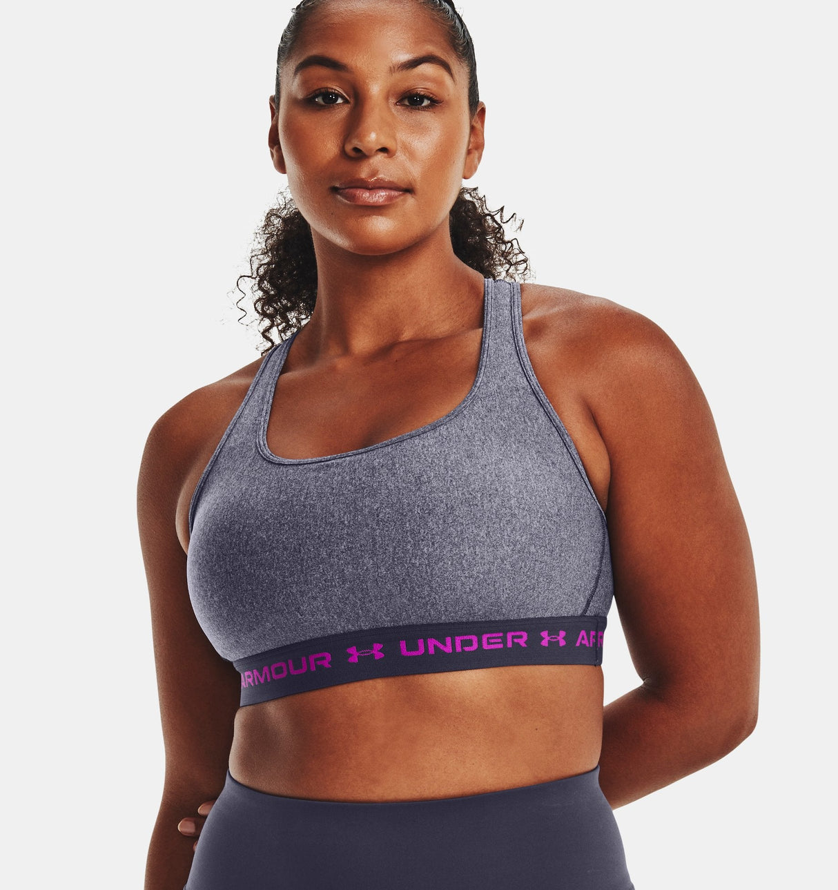 Under Armour Women Mid Crossback Heather Sports Bra - Strategic Support for Medium-Intensity Activities