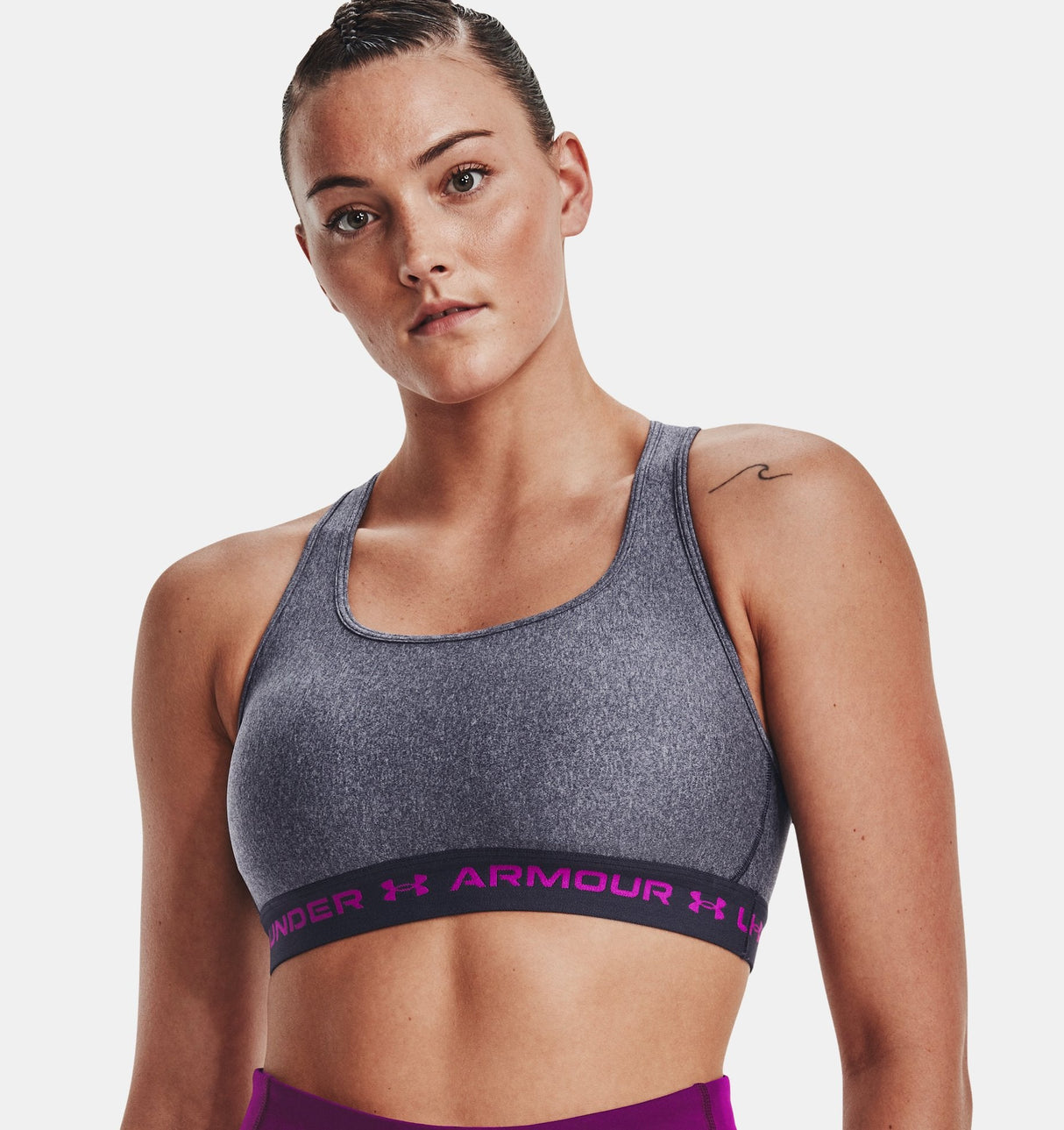 Under Armour Women Mid Crossback Heather Sports Bra - Strategic Support for Medium-Intensity Activities