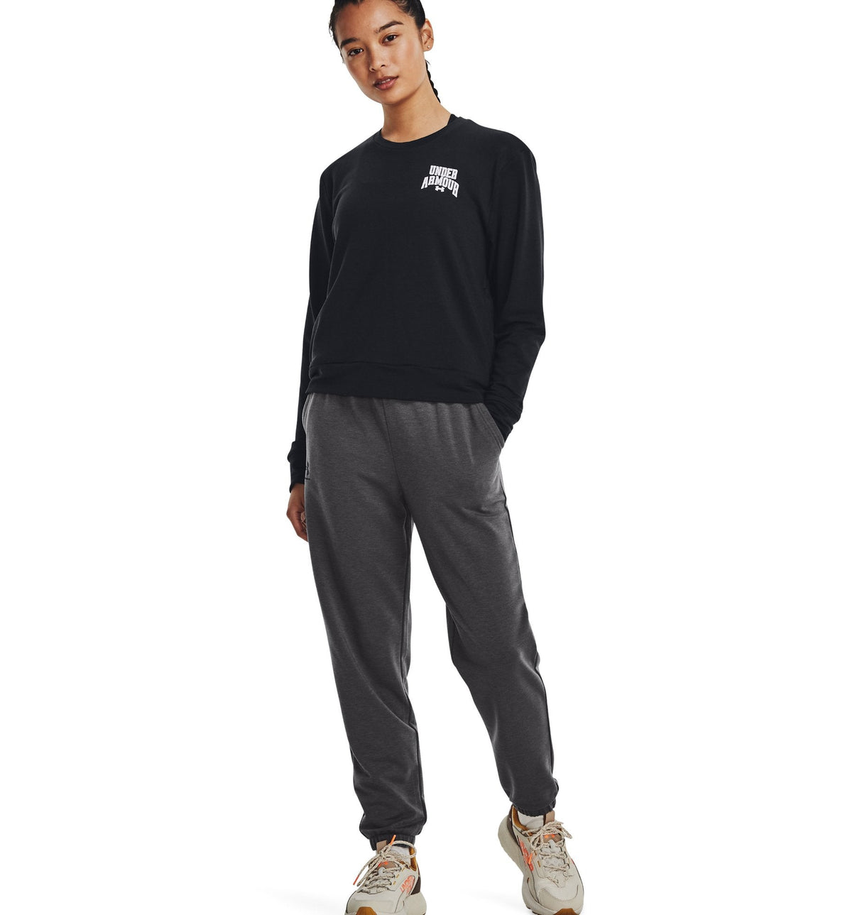 Under Armour Womens Rival Terry Graphic Crew - Super-Soft and Lightweight
