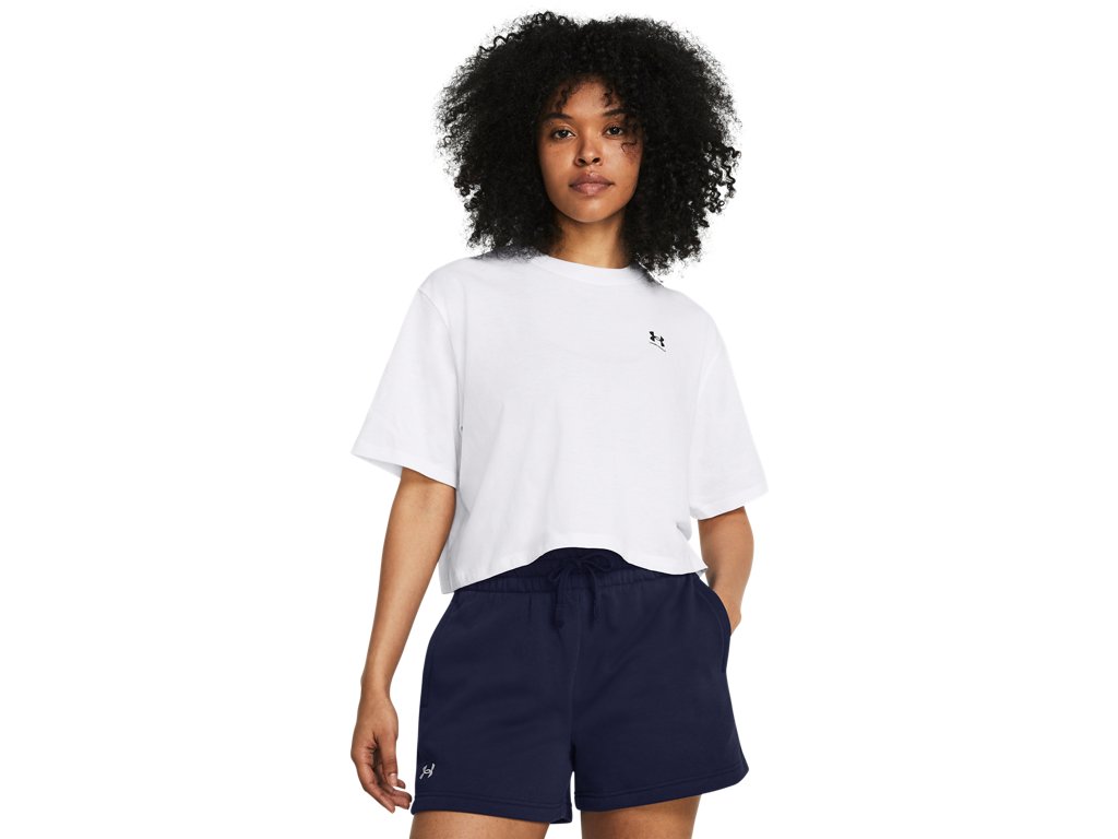 Under Armour Womens Boxy Crop Logo Short Sleeve T-Shirt - Quick-Drying Cotton Blend