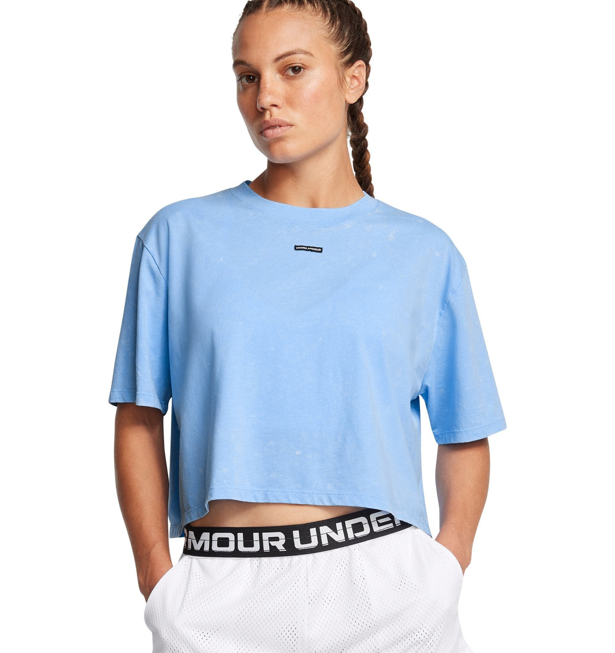 Under Armour Womens UA Wash Logo Boxy Crop Short Sleeve T-Shirt - Quick-Drying Cotton Blend