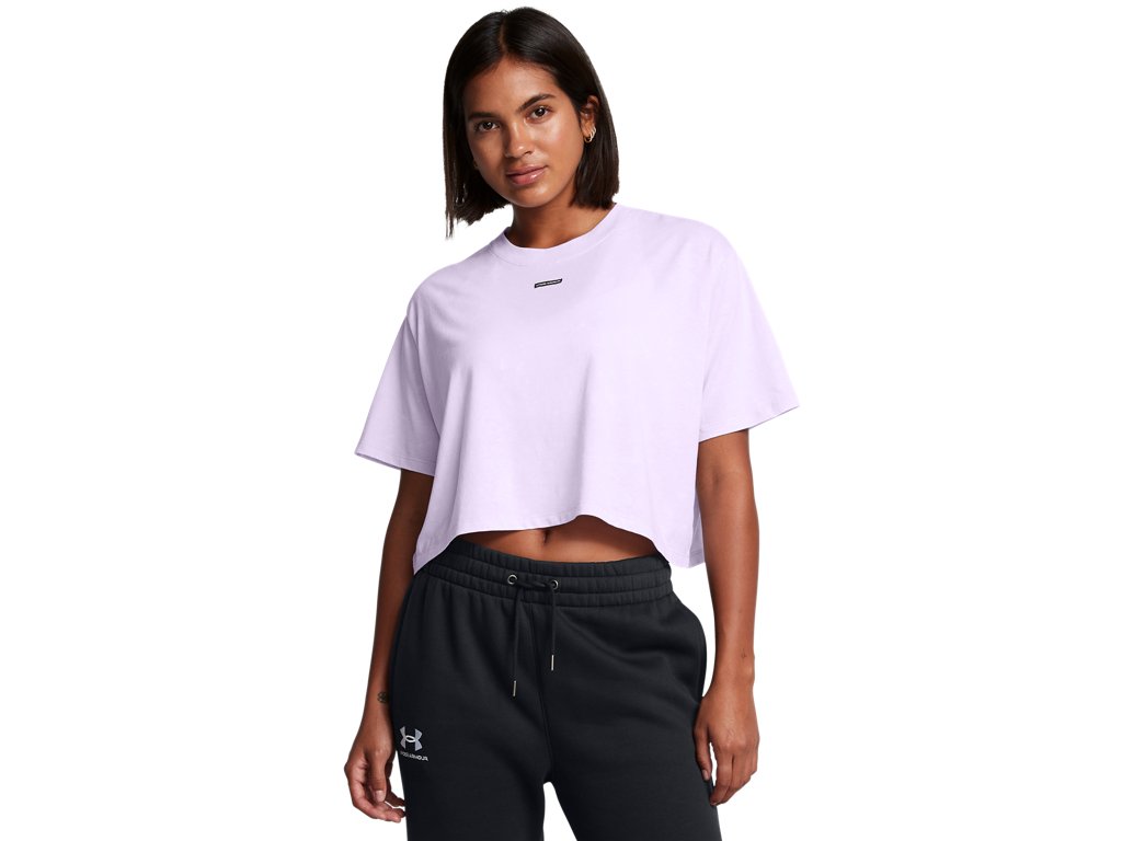 Under Armour Womens UA Wash Logo Boxy Crop Short Sleeve T-Shirt - Quick-Drying Cotton Blend