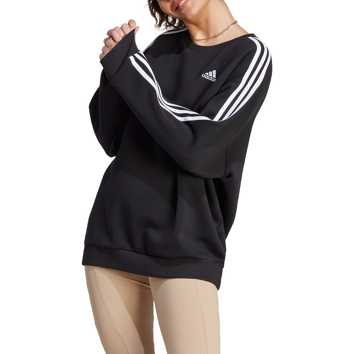 adidas 3 Stripe Fleece Oversized Womens Sweatshirt