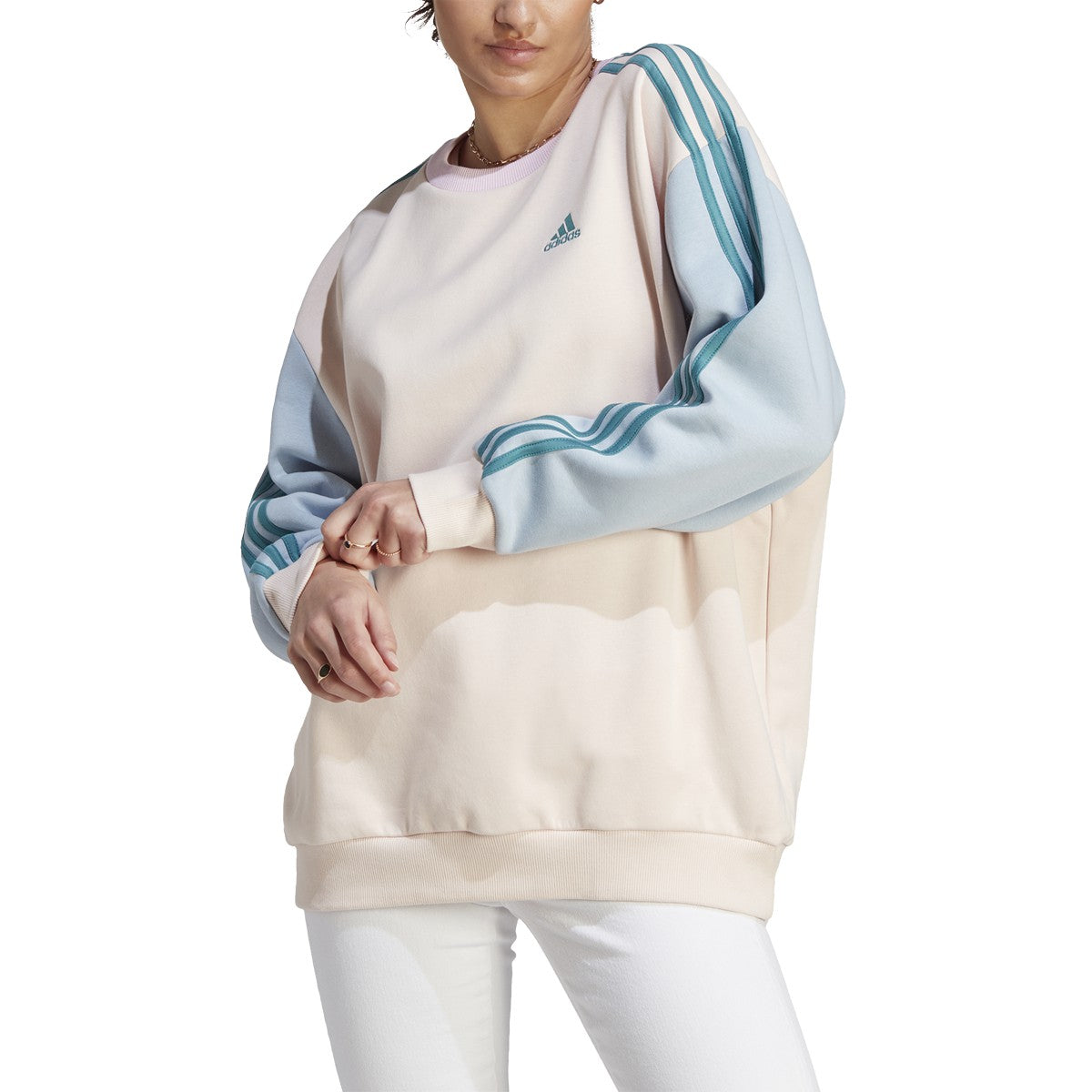 adidas 3 Stripe Fleece Oversized Womens Sweatshirt