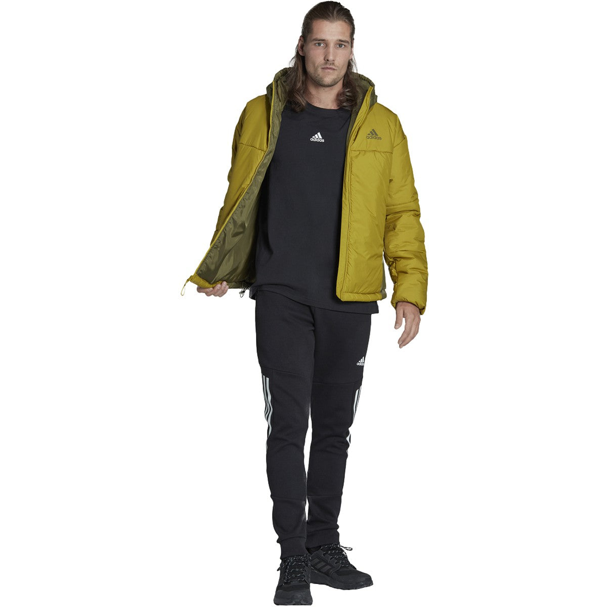 adidas BCS 3-Stripe Mens Puffy Hooded Jacket