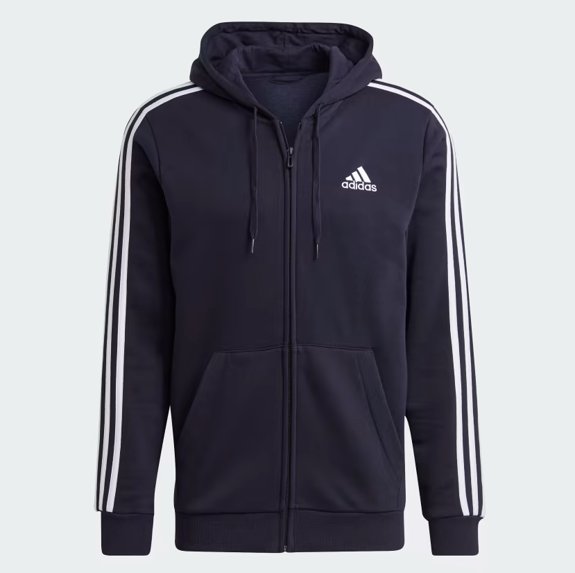 adidas Essentials Fleece 3-Stripes Full Zip Mens Hoodie Jacket