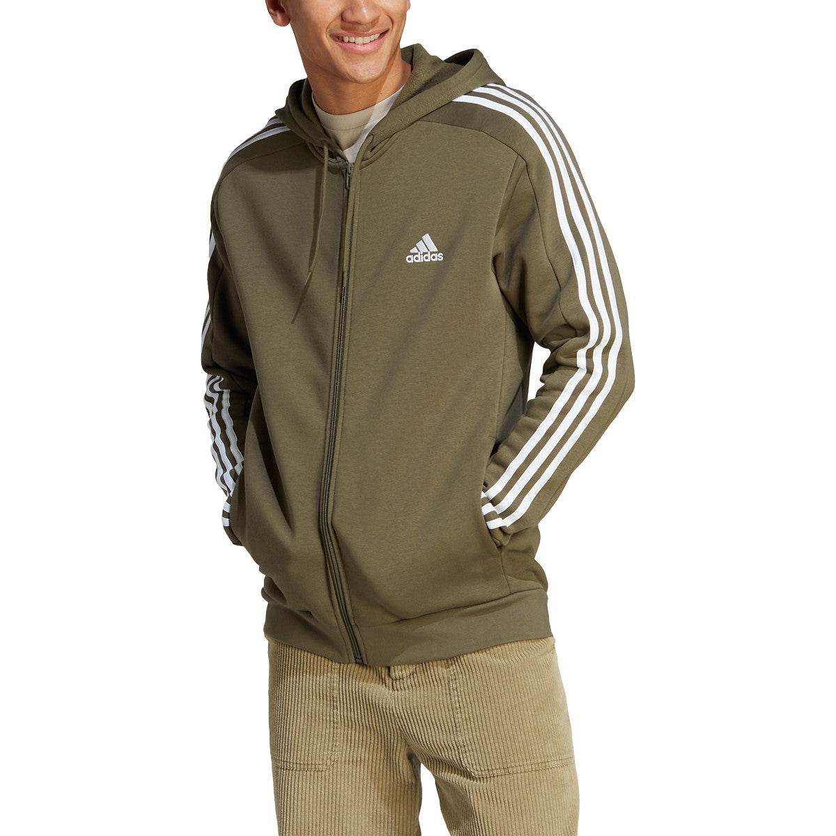 adidas Essentials Fleece 3-Stripes Full Zip Mens Hoodie Jacket