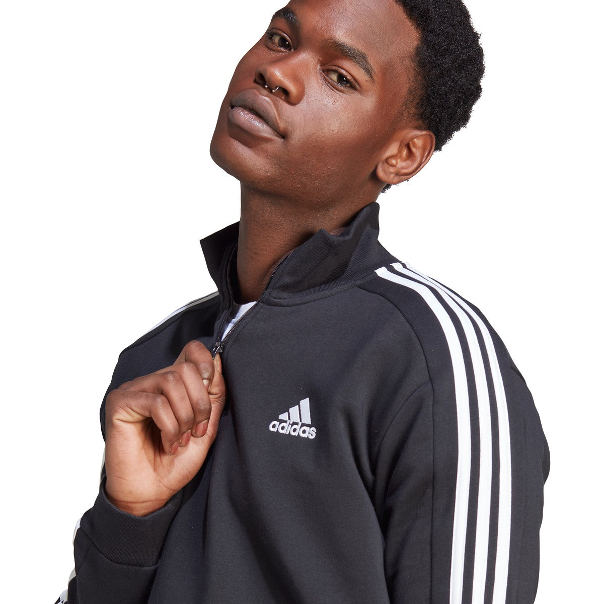 adidas Essentials Fleece 3 Stripes Quarter Zip Mens Pullover