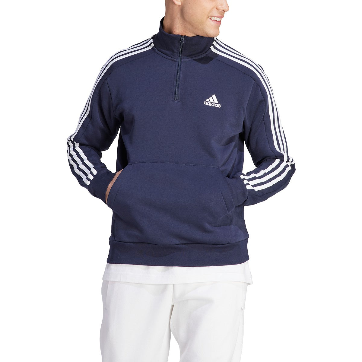 adidas Essentials Fleece 3 Stripes Quarter Zip Mens Pullover