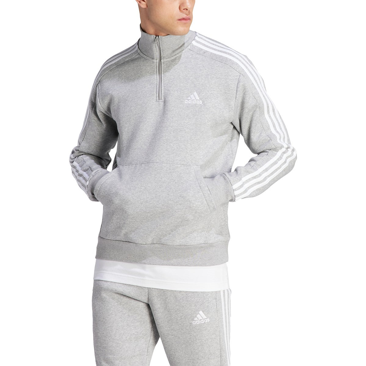 adidas Essentials Fleece 3 Stripes Quarter Zip Mens Pullover
