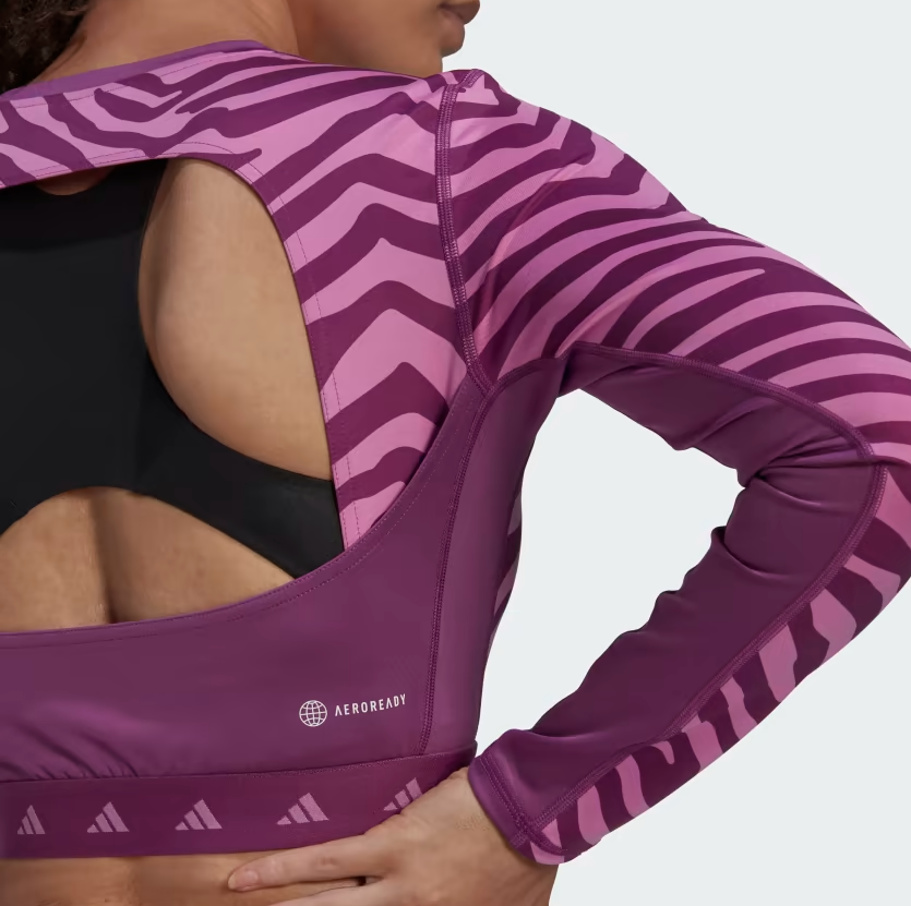 adidas Hyperglam Techfit Crop Long Sleeve Womens Zebra Training T-Shirt