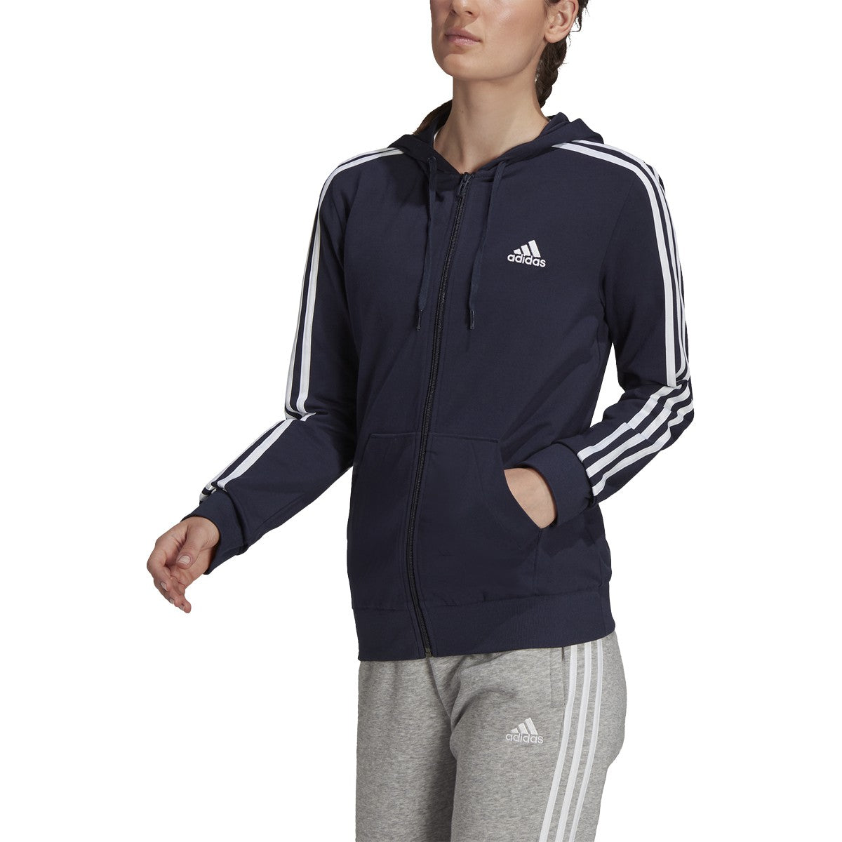 adidas Essentials 3-Stripe Full-Zip Hoodie - Womens Casual