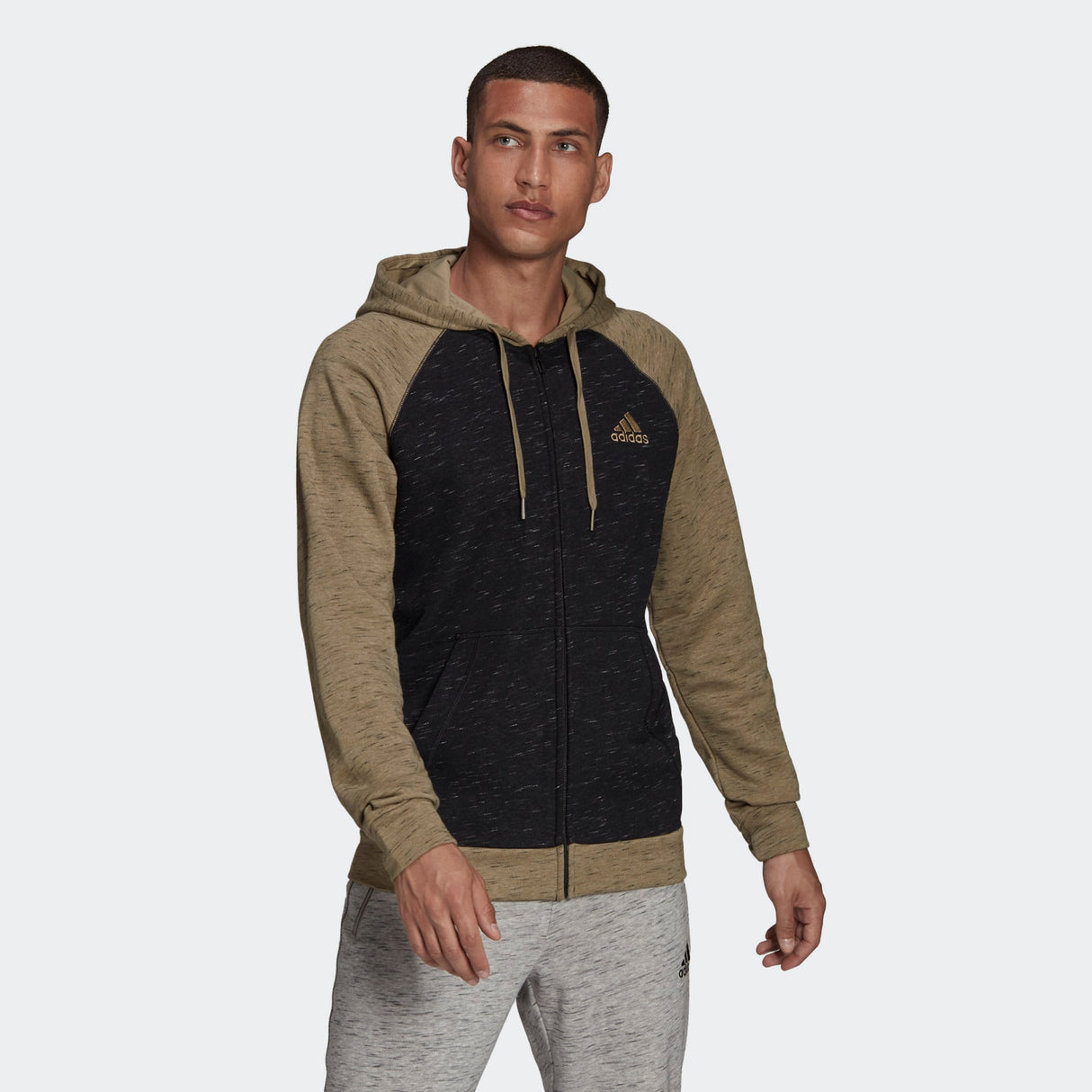 adidas Essentials Melange Small Logo Full Zip Hoodie - Mens Casual