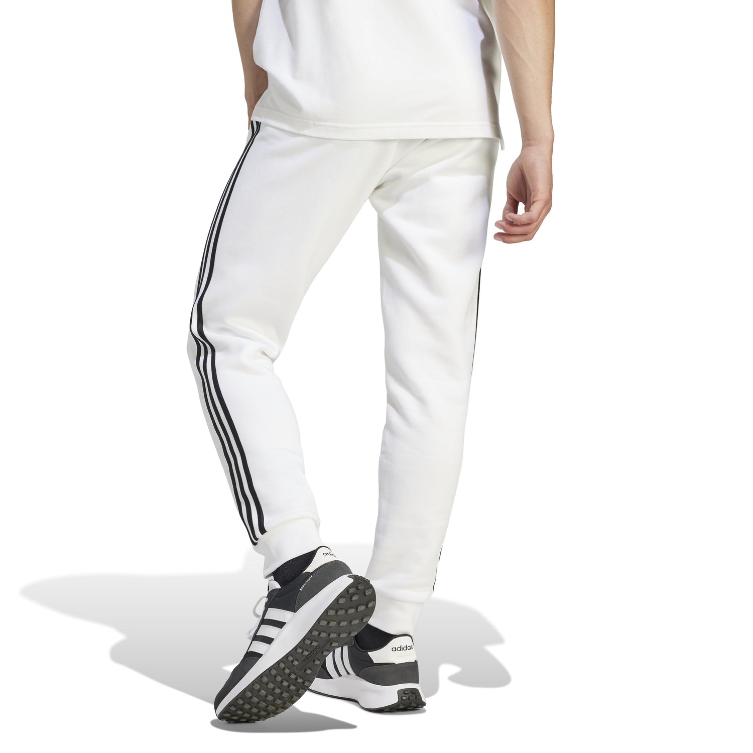 adidas Mens Essentials Fleece Tapered Cuff 3-Stripe Pants