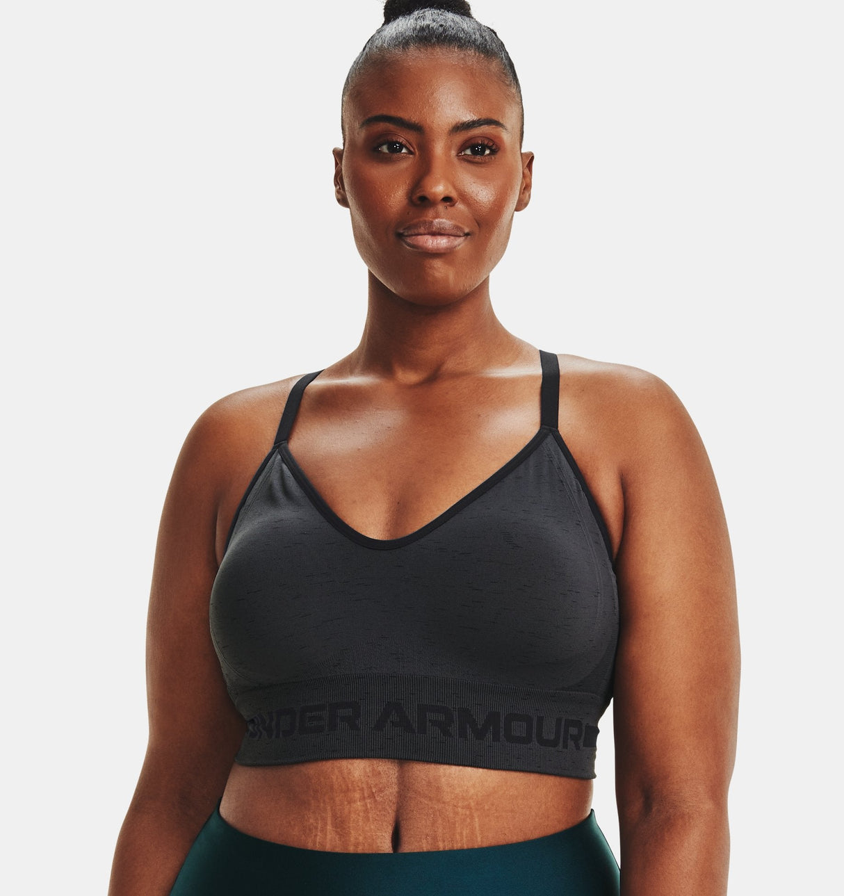 Under Armour Womens Seamless Low Long Heather Sports Bra - Adjustable Cross Back Design