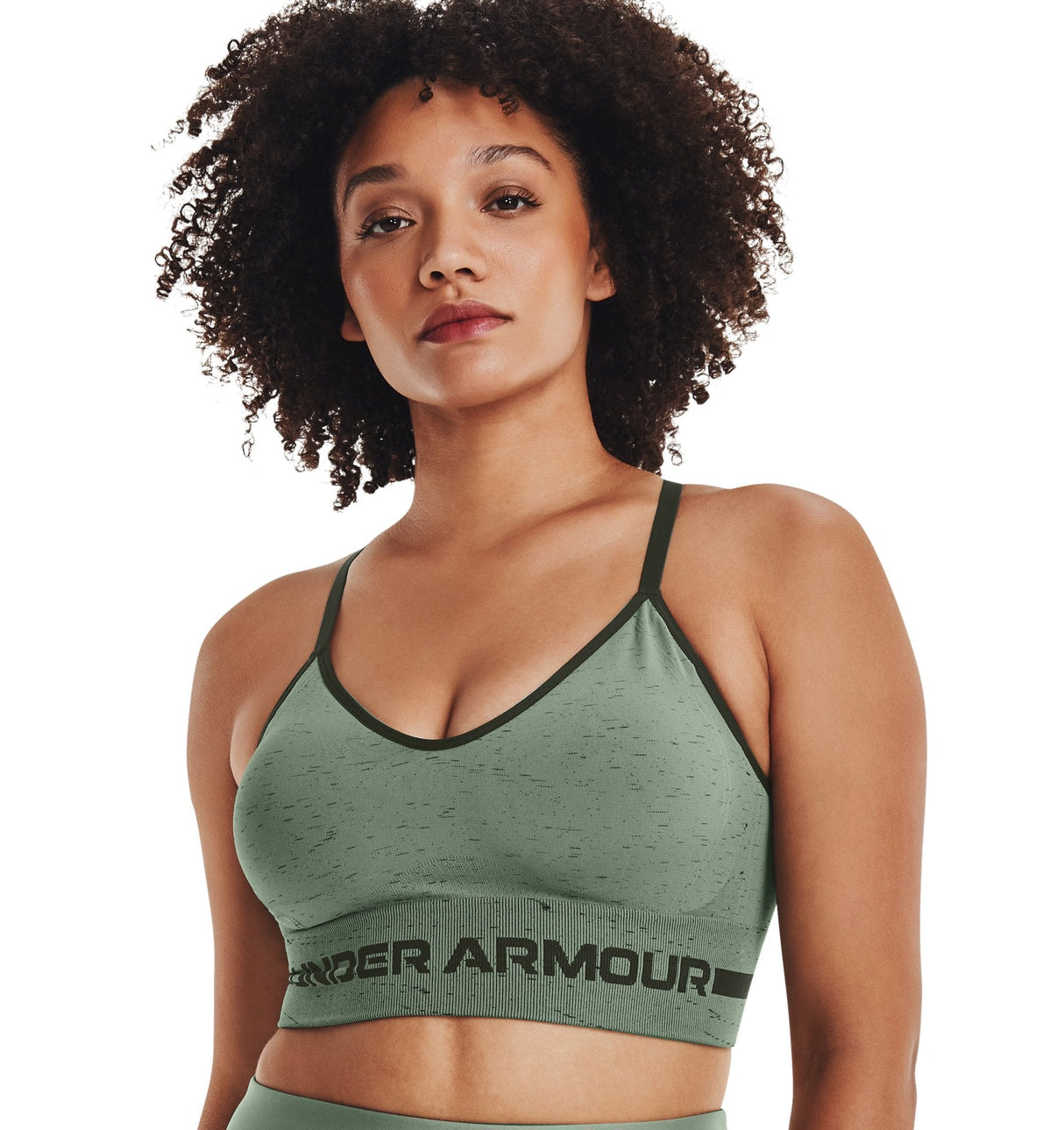 Under Armour Womens Seamless Low Long Heather Sports Bra - Adjustable Cross Back Design