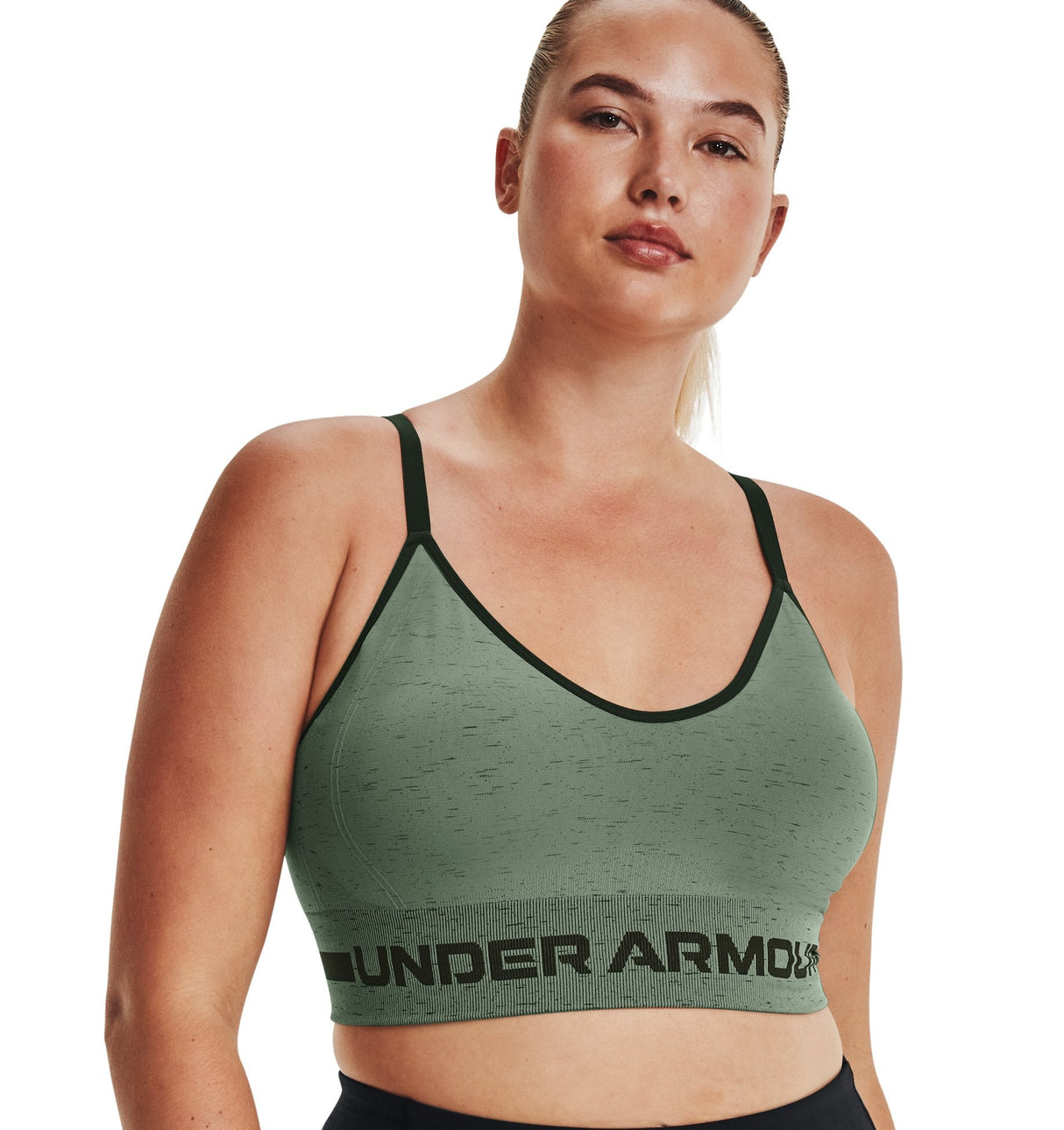 Under Armour Womens Seamless Low Long Heather Sports Bra - Adjustable Cross Back Design