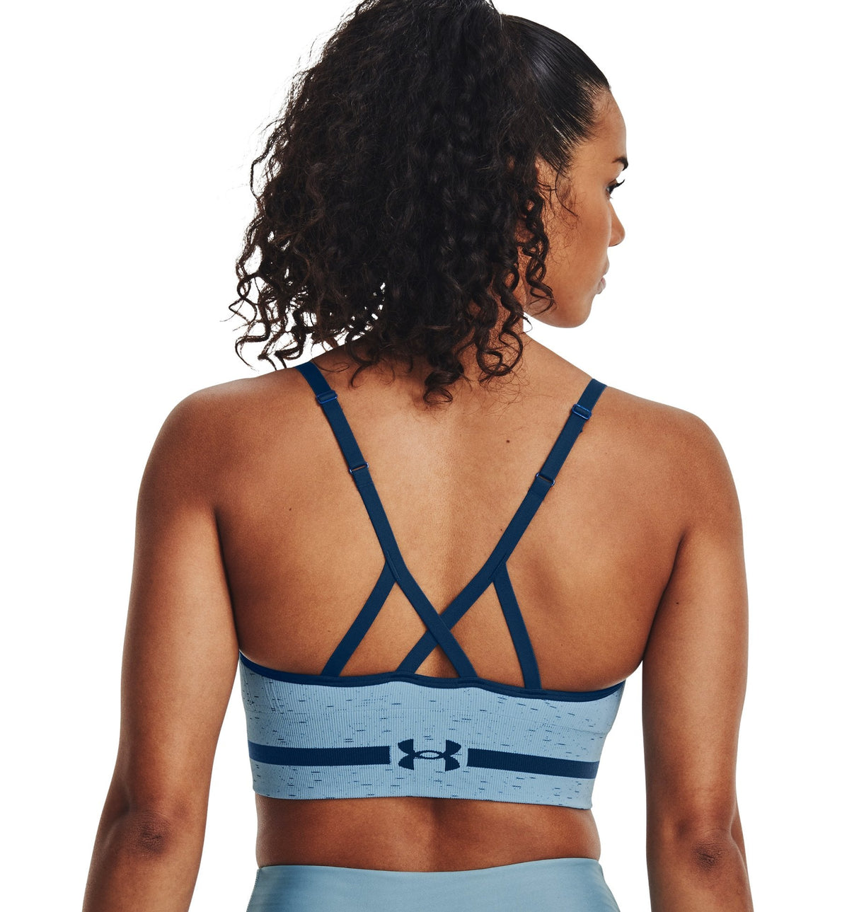 Under Armour Womens Seamless Low Long Heather Sports Bra - Adjustable Cross Back Design