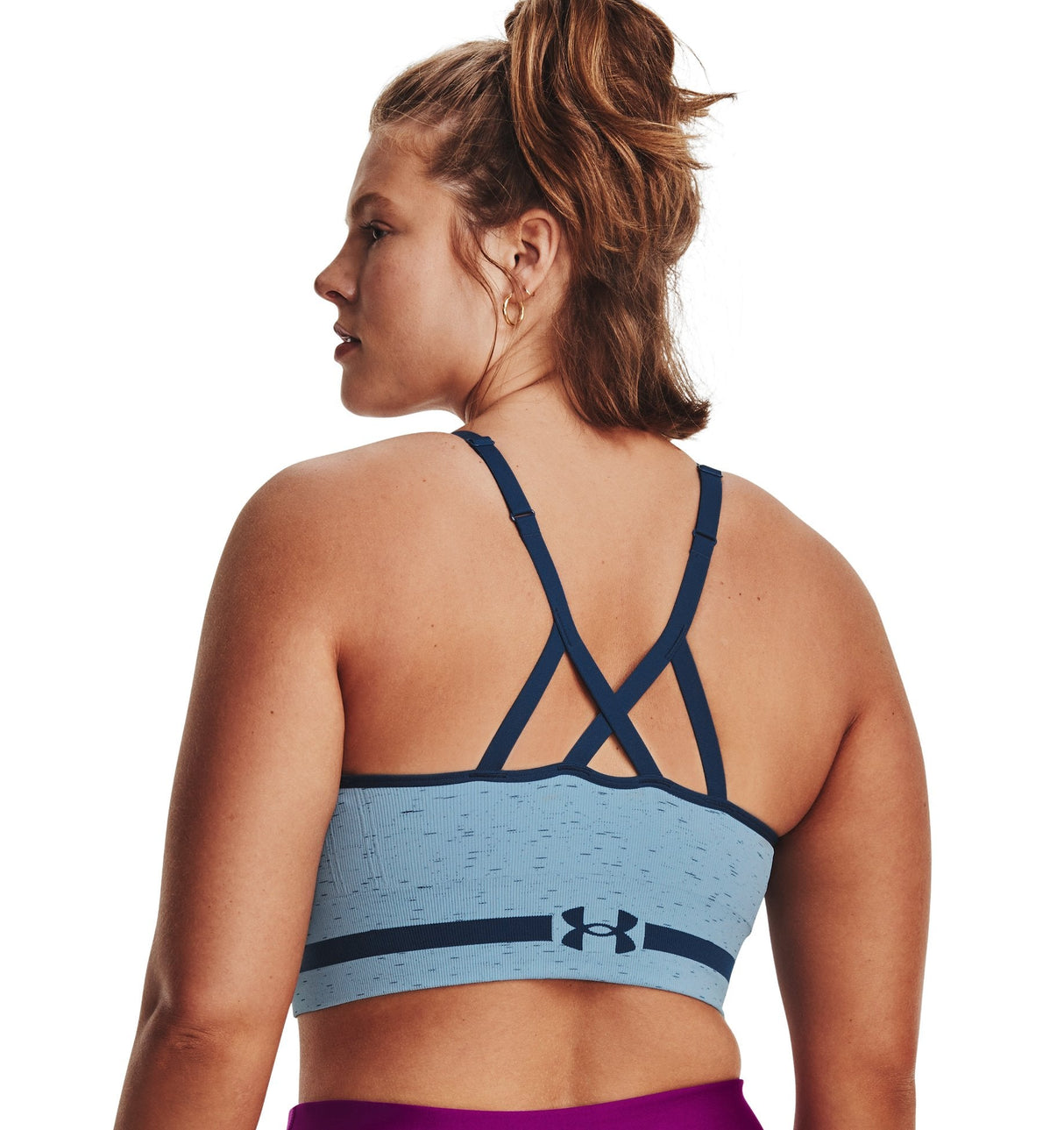 Under Armour Womens Seamless Low Long Heather Sports Bra - Adjustable Cross Back Design