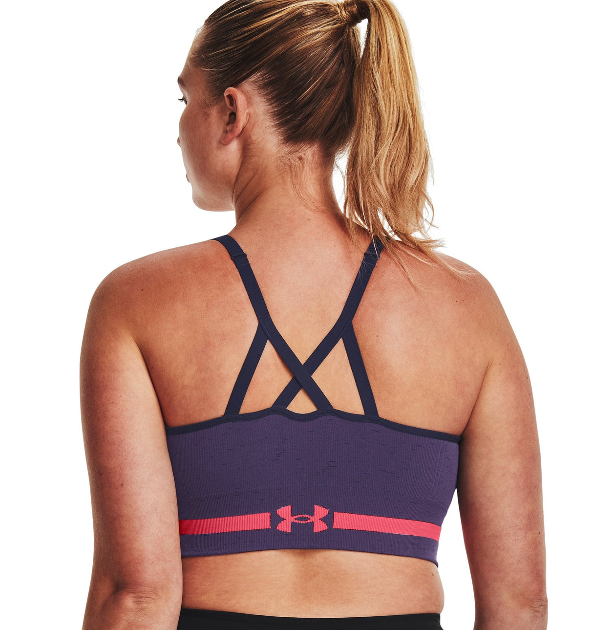 Under Armour Womens Seamless Low Long Heather Sports Bra - Adjustable Cross Back Design