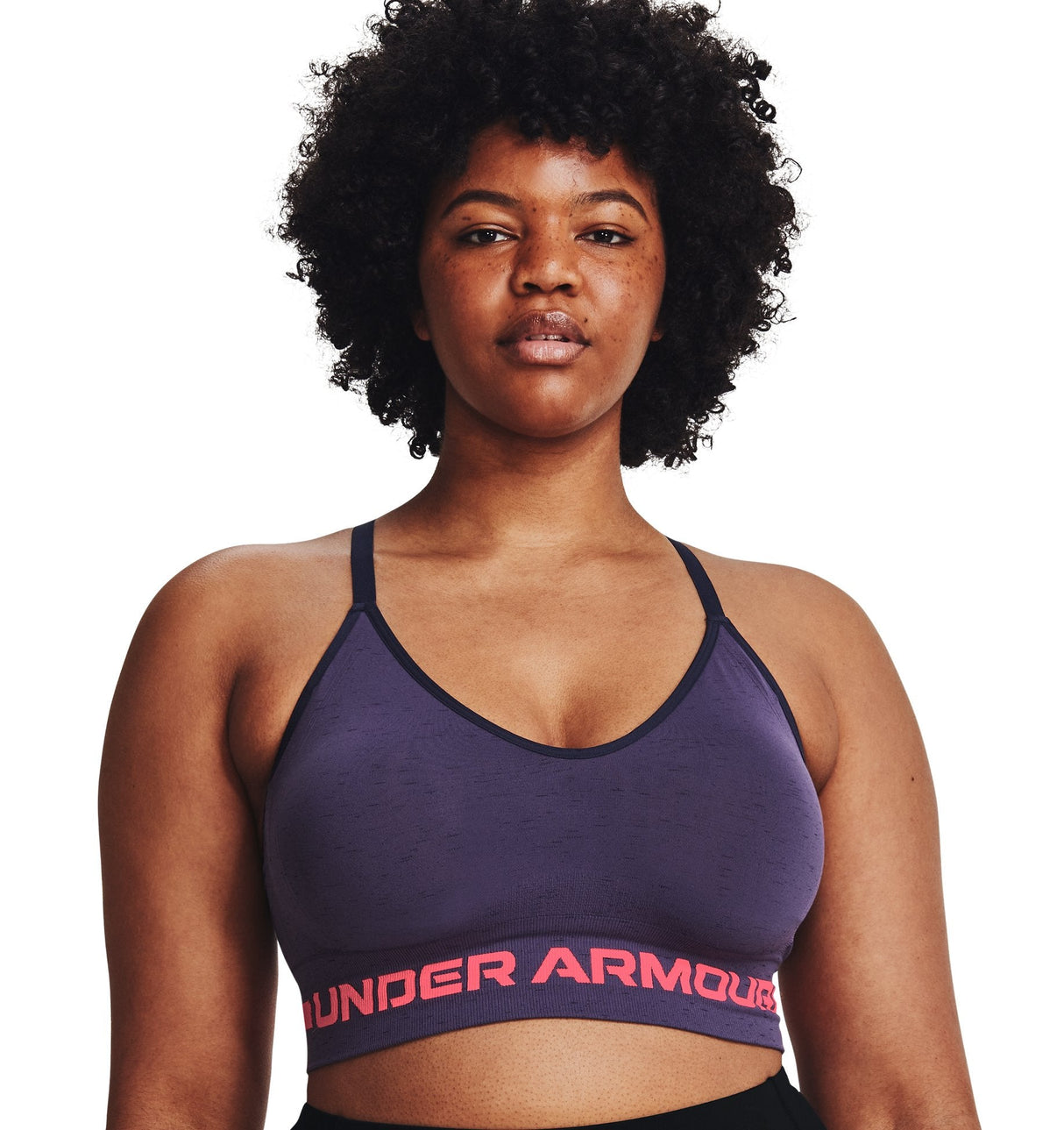 Under Armour Womens Seamless Low Long Heather Sports Bra - Adjustable Cross Back Design