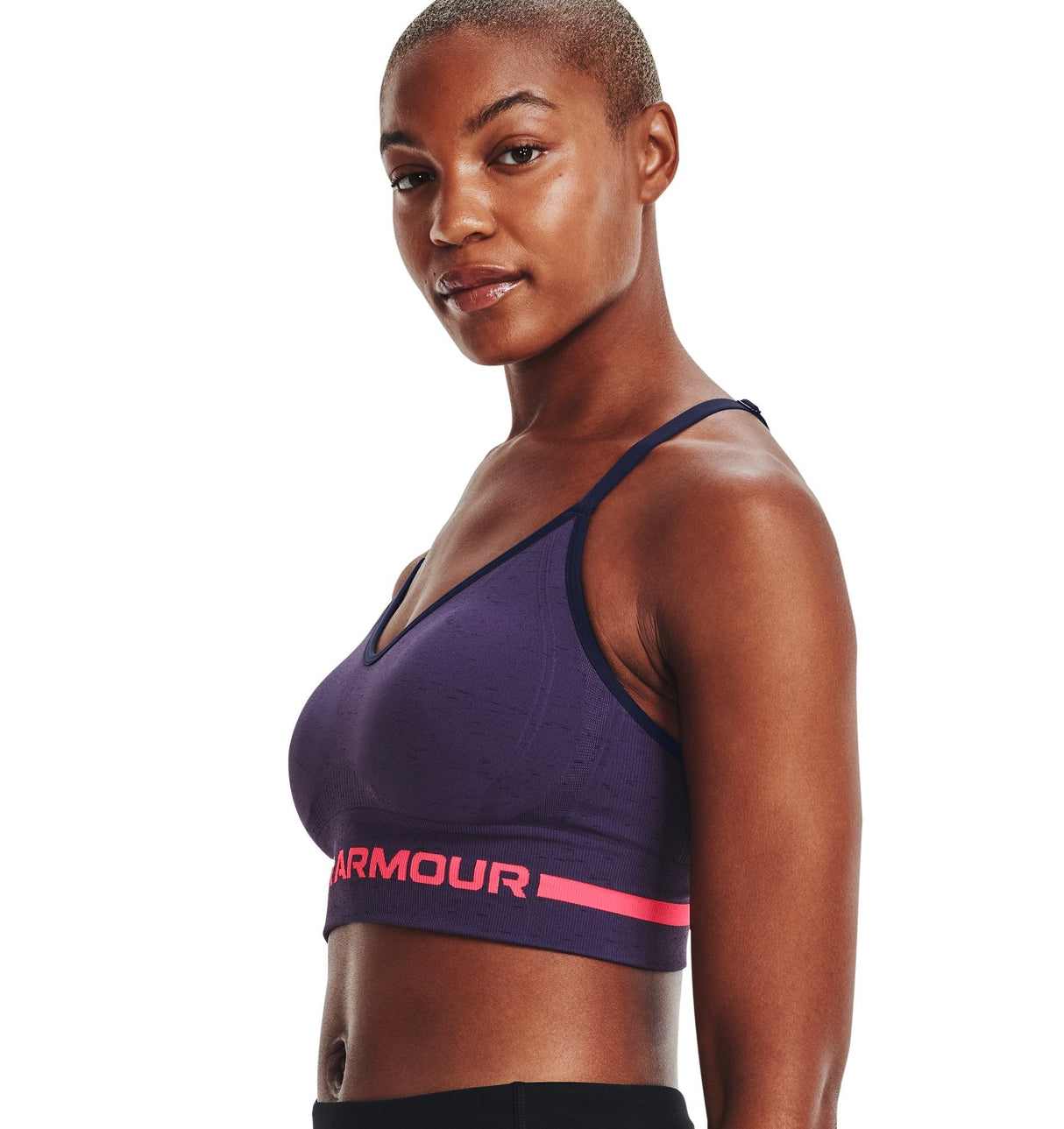 Under Armour Womens Seamless Low Long Heather Sports Bra - Adjustable Cross Back Design