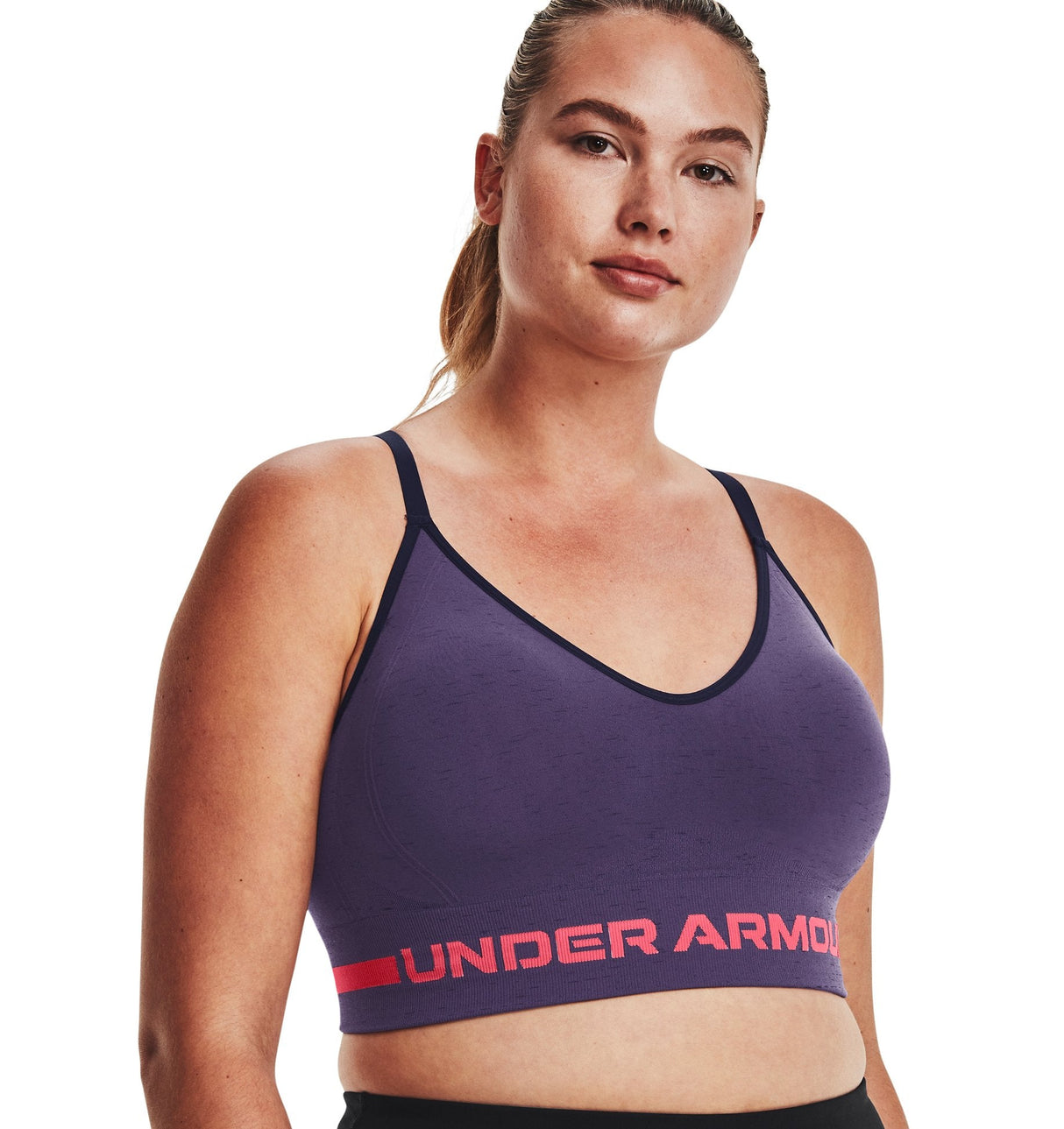 Under Armour Womens Seamless Low Long Heather Sports Bra - Adjustable Cross Back Design