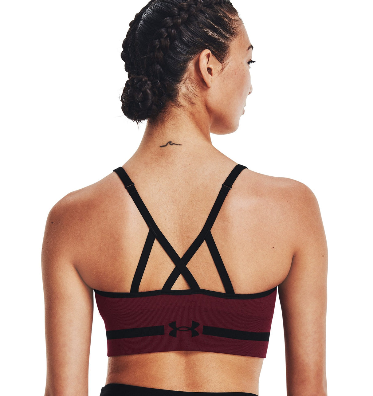Under Armour Womens Seamless Low Long Heather Sports Bra - Adjustable Cross Back Design