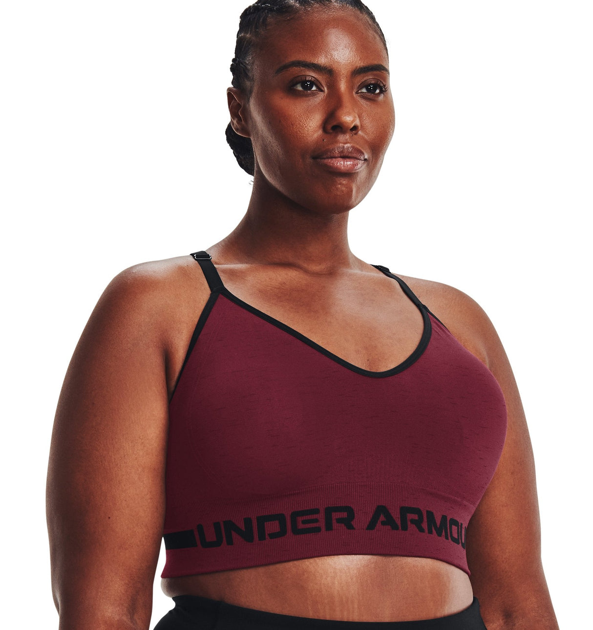 Under Armour Womens Seamless Low Long Heather Sports Bra - Adjustable Cross Back Design