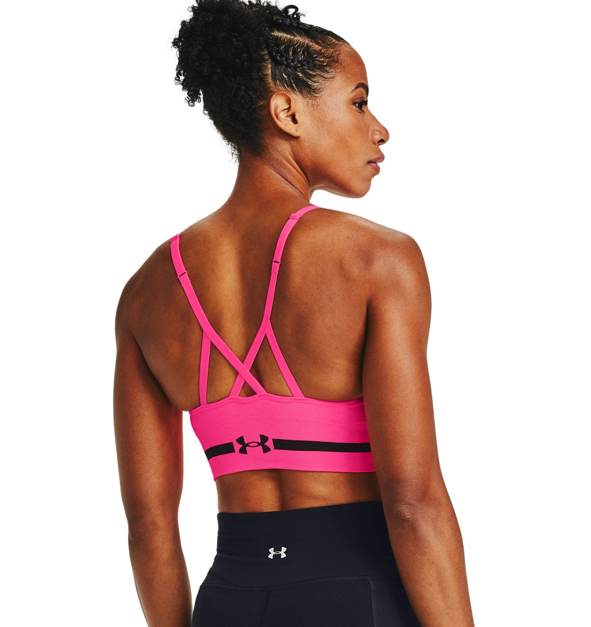 Under Armour Womens Seamless Low Long Heather Sports Bra - Adjustable Cross Back Design