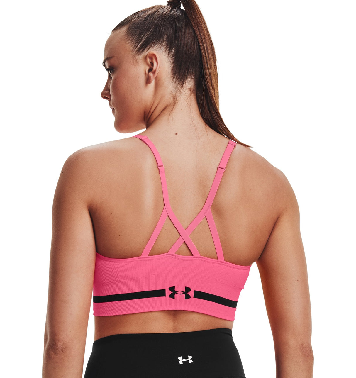Under Armour Womens Seamless Low Long Heather Sports Bra - Adjustable Cross Back Design