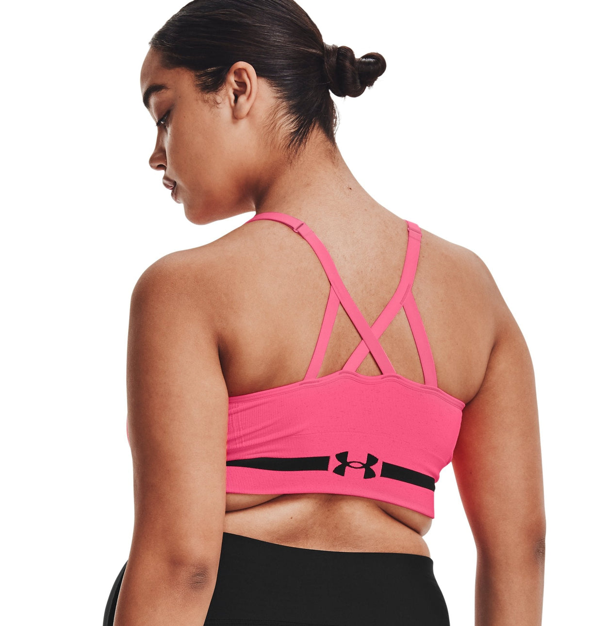 Under Armour Womens Seamless Low Long Heather Sports Bra - Adjustable Cross Back Design