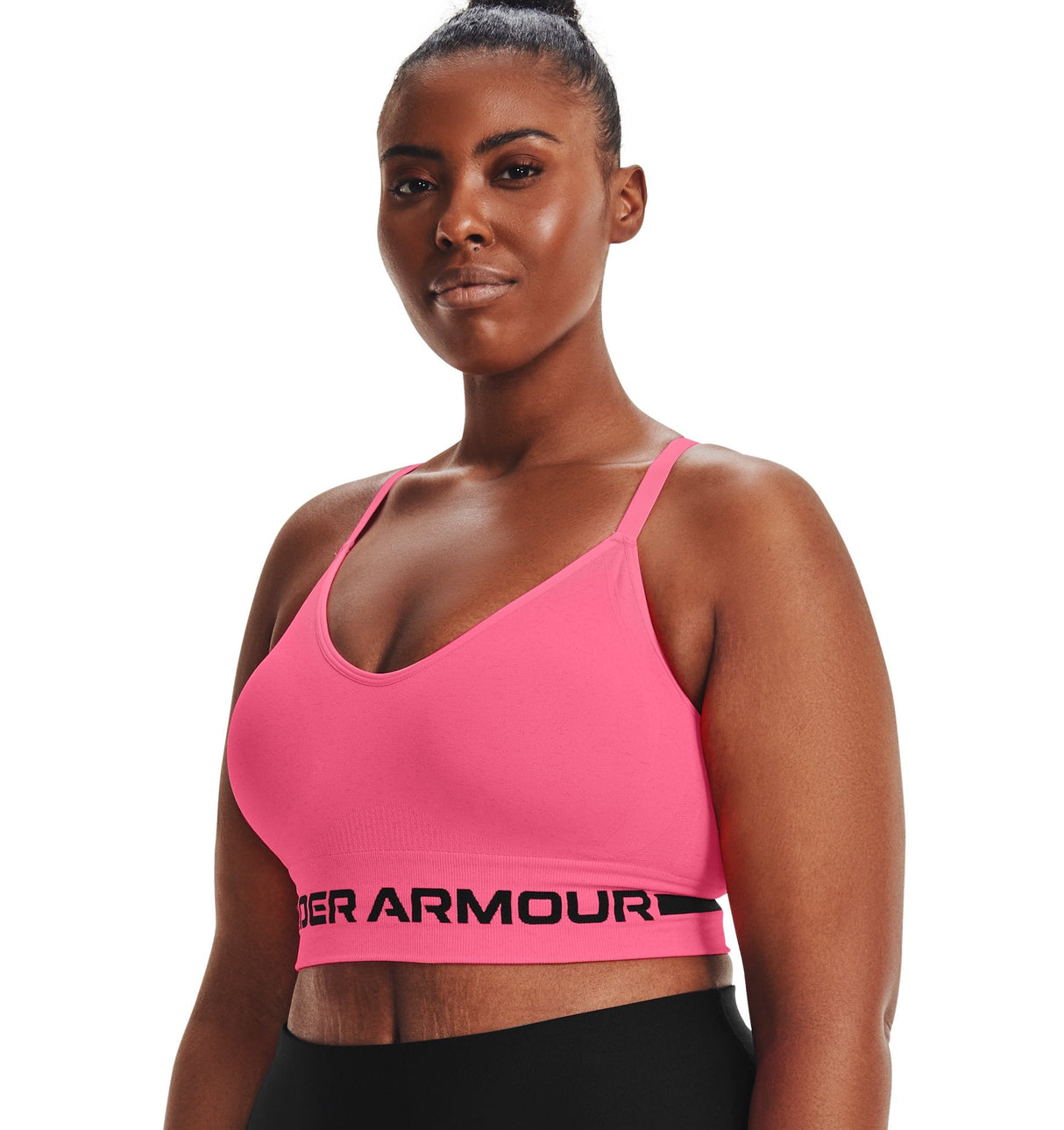 Under Armour Womens Seamless Low Long Heather Sports Bra - Adjustable Cross Back Design