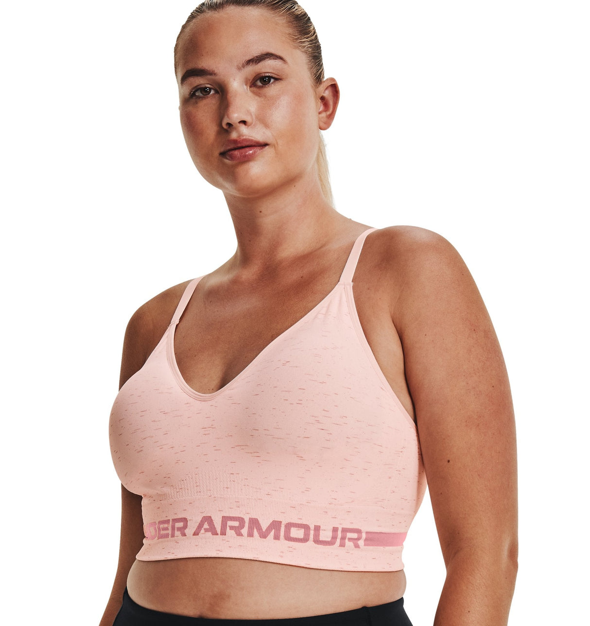 Under Armour Womens Seamless Low Long Heather Sports Bra - Adjustable Cross Back Design