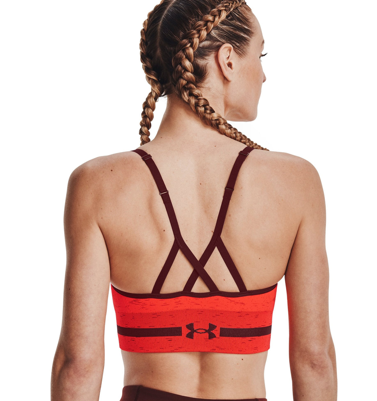 Under Armour Womens Seamless Low Long Heather Sports Bra - Adjustable Cross Back Design
