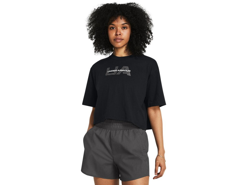Under Armour Womens Boxy Crop Branded Short Sleeve T-Shirt - Quick Drying