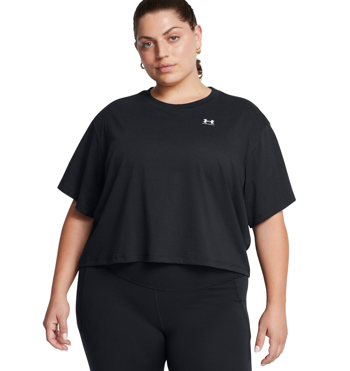 Under Armour Womens Boxy Crop Logo Short Sleeve T-Shirt - Quick-Drying Cotton Blend